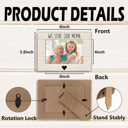 Mema Grandma Picture Frame, Mother's Day Gifts for Grandma, Grandmother Gifts from Grandkids Photo Frame 4x6, We Love Our Mema Wooden Photo Picture Frames for Desk Tabletop Decor