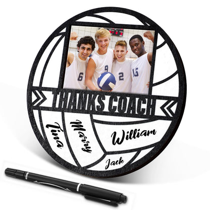 RattanView Sport Ball Picture Frame 4 x 6 Signable Thanks Coach Picture Frame with Pen Coaches Appreciation Photo Tabletop for Home Table Decorations Coach Team Birthday Gifts(White,Volleyball,Round)