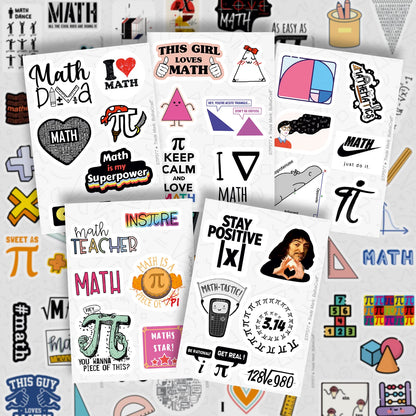 BulbaCraft BulbaCraft 100Pcs Small Math Stickers - Funny Math Gifts for Women and Men, Mathematics Gifts for Women & Men