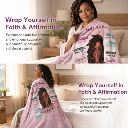 Throw Blanket, Soft Fleece Blanket with Inspirational Positive Thoughts and Quotes for Bedroom, Ideal as a Gift for Girls and Women 50x60 Inch