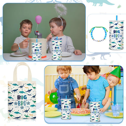 Shinylin 3 Pcs Big Brother Gift for Boy 12 oz Big Brother Cup Blue Stainless Steel Mug Vacuum Insulated Tumbler with Leakproof Lid and Straw Canvas Tote Bag and Bracelet for Little Boys