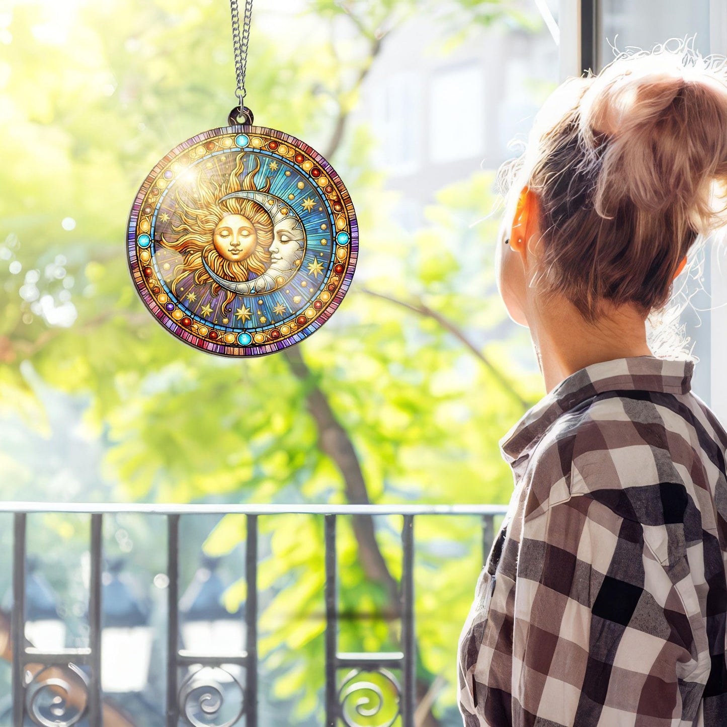 OASSIE Spiritual Gifts for Men Women - Double Layered Hanging Suncatcher 6 in - Sun and Moon Decorations, Birthday Gifts for Mom Dad Family, Friend, Celestial Boho Home Décor