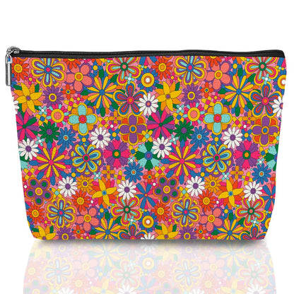Retro Hippie Flowers Makeup Bag Floral Lovers Gift Vintage Flower Cosmetic Bag Mom Birthday Nurse Mothers Day Graduation Friendship Gifts for Women Best Friends Sister Grandma Travel Toiletry Bag