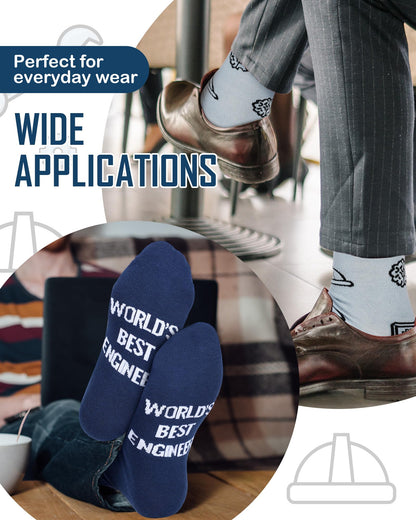 Eurzom 6 Pairs Men's Novelty Engineering Socks Funny Cotton Crew Dress Socks Birthday Father's Day Gift for Engineer Dad Grandpa