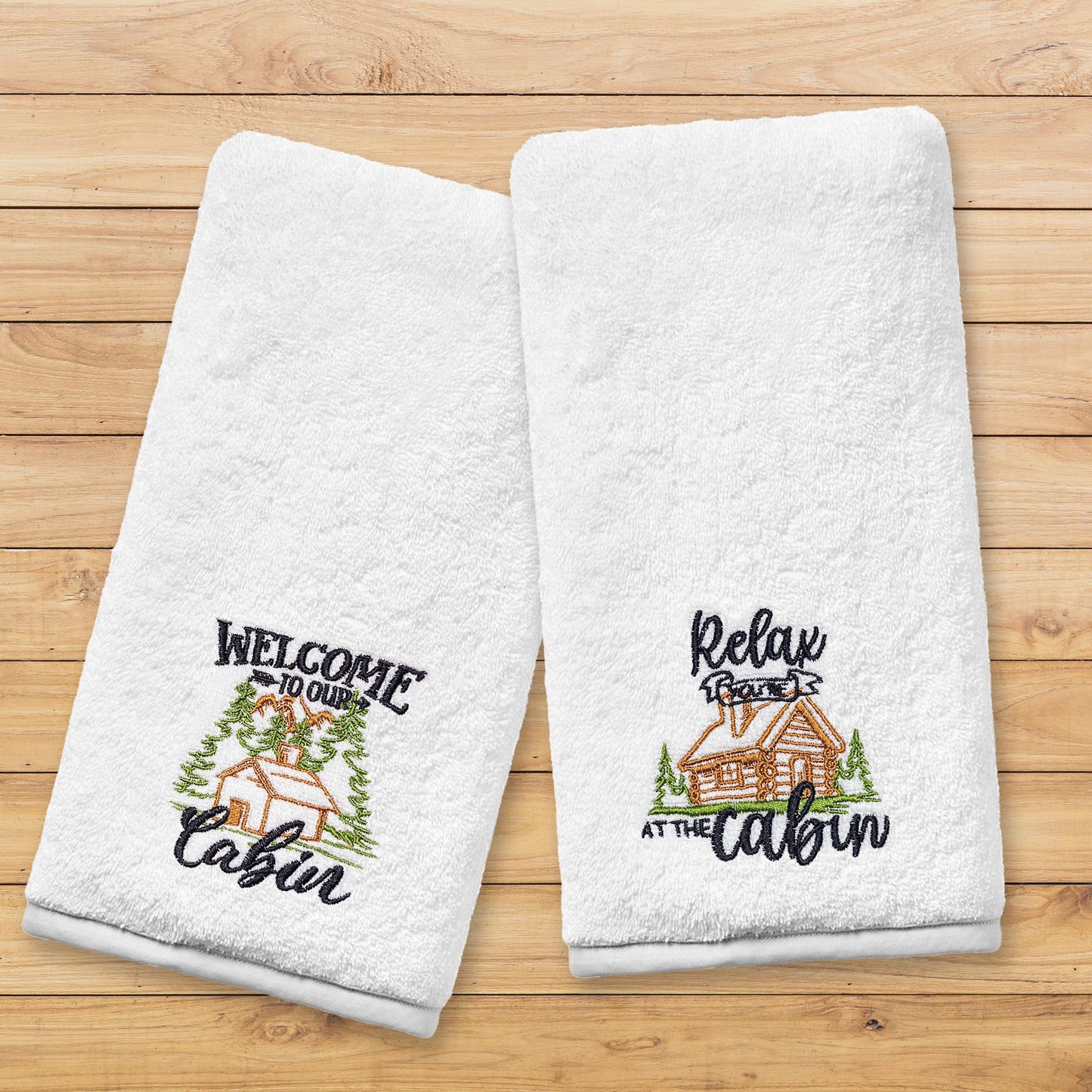 FUTBU Cabin Hand Towels for Bathroom, Cabin Decor Embroidered Dish Towels, Log Cabin Decor Gifts Decorative New Home Bear Deer Tea Hand Towels, 100% Cotton Soft Towels for Kitchen 14x30 Inches