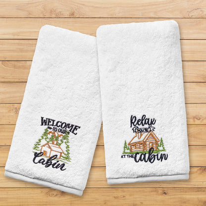 FUTBU Cabin Hand Towels for Bathroom, Cabin Decor Embroidered Dish Towels, Log Cabin Decor Gifts Decorative New Home Bear Deer Tea Hand Towels, 100% Cotton Soft Towels for Kitchen 14x30 Inches