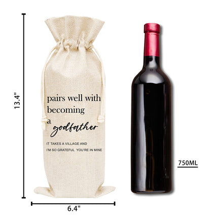 Godfather Gift Wine Bag, Wine Bag For Godfather, Godparent, Uncle, Baptism, 1 Pc Wine Bottle Cover Gift Bag (Hf06)