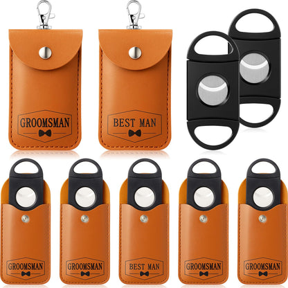 Lothee 7 Pack Groomsmen Gifts Set - 6 Groomsmen & 1 Best Man Leather Pouch Keychain with Stainless Steel Cutters - Wedding Party Favors Bachelor Proposal Box Fillers