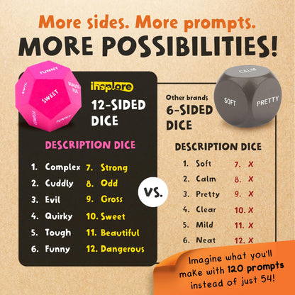Art Dice – 12-Sided Wooden Dice with 120 Prompts to Help You Decide What to Draw or Paint – Creative Playbook with Games and Activities – Fun, Inspiring Gift for Artists of All Levels