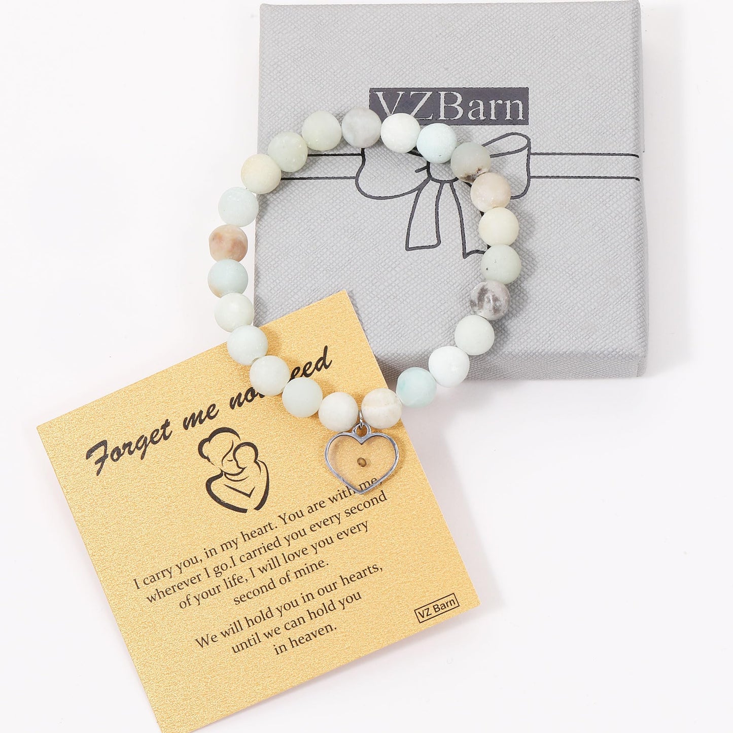 VZBarn Miscarriage Gift Heart Charm Stretch Bracelet Crystals and Healing Stones Bracelet for Mother Father