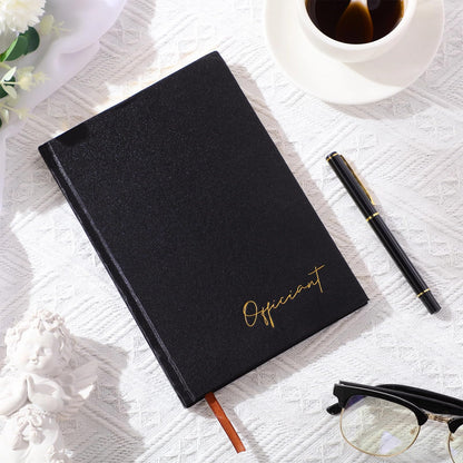 Engrowtic Black Wedding Officiant Book with Black Ink Pen 5.25 x 8.25 Inch Hardcover Journal Notebook with 192 Pages Officiant Gift Pastor Gift for Wedding Ceremony Sermon Minister (Classic)