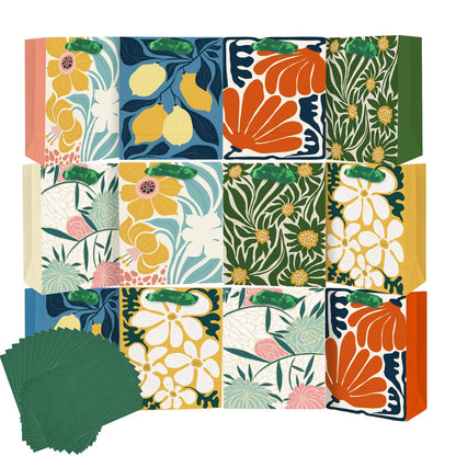 qiqee Clash Flowers Paper Gift Bags with Tissue Paper Handles 12PCS 2.4"x4.7"x6.3" Small Size（12pcs Bags + Tissue Paper ）
