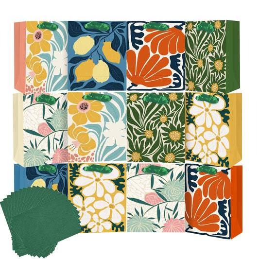 qiqee Clash Flowers Paper Gift Bags with Tissue Paper Handles 12PCS 2.4"x4.7"x6.3" Small Size（12pcs Bags + Tissue Paper ）