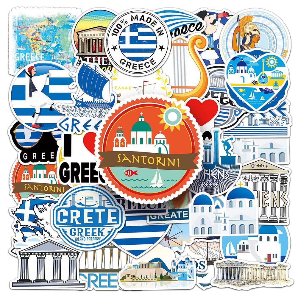 Greece Stickers |50Pcs Greek Civilization Waterproof Vinyl Decals for Water Bottles Laptop Luggage Cup Computer Mobile Phone Skateboard Guitar Helmet Snowboard Décor