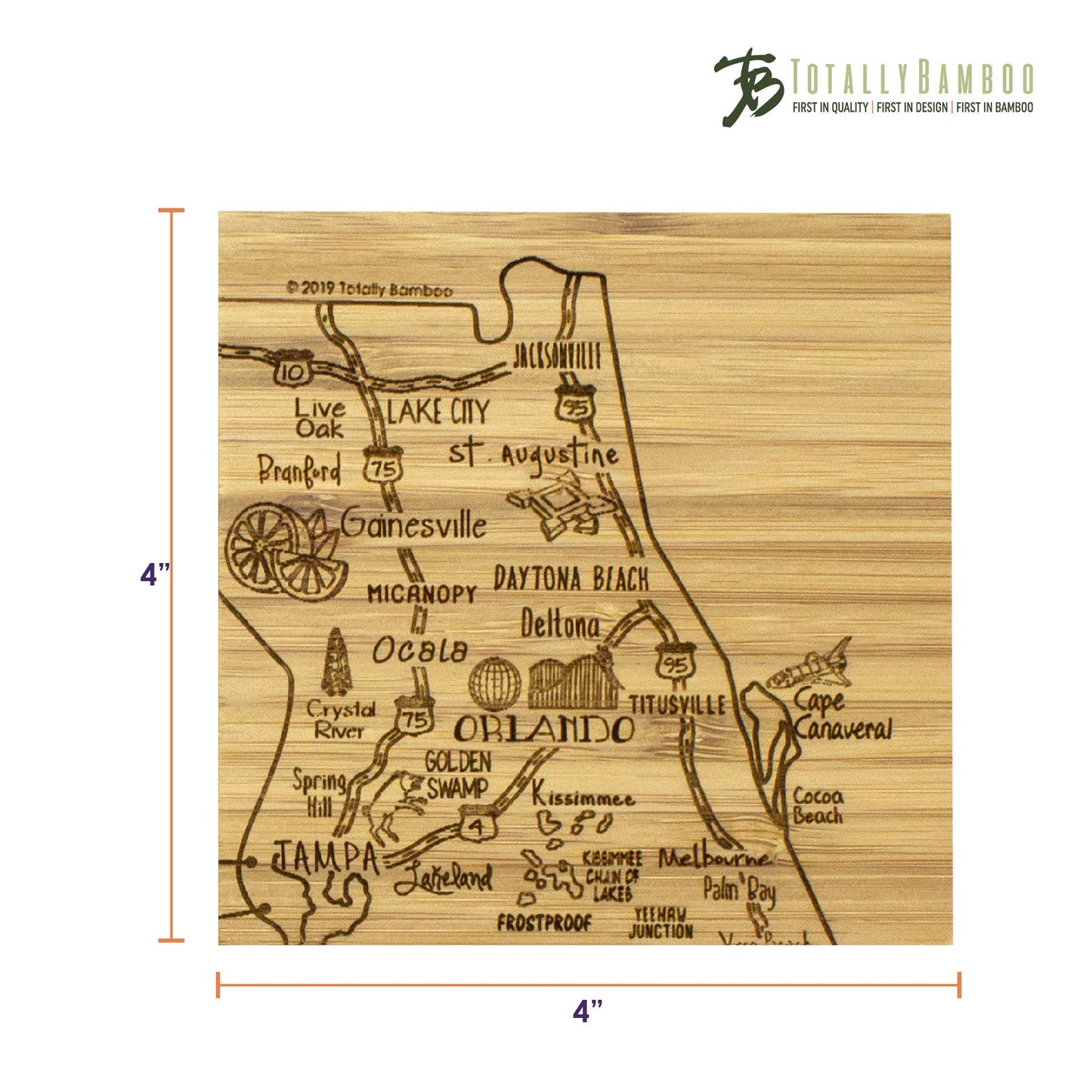 Totally Bamboo Florida State Puzzle 4 Piece Bamboo Coaster Set with Case