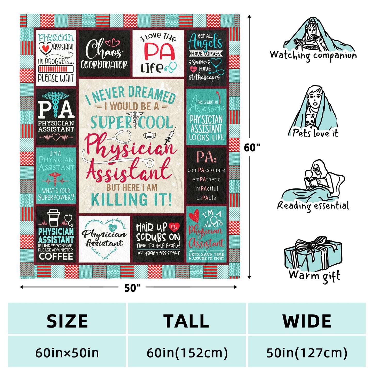 Physician Assistant Gifts Blanket 60"X 50", Physician AssistantGifts for Women, Birthday Gifts for a Physician Assistant, PA Student/School Presents