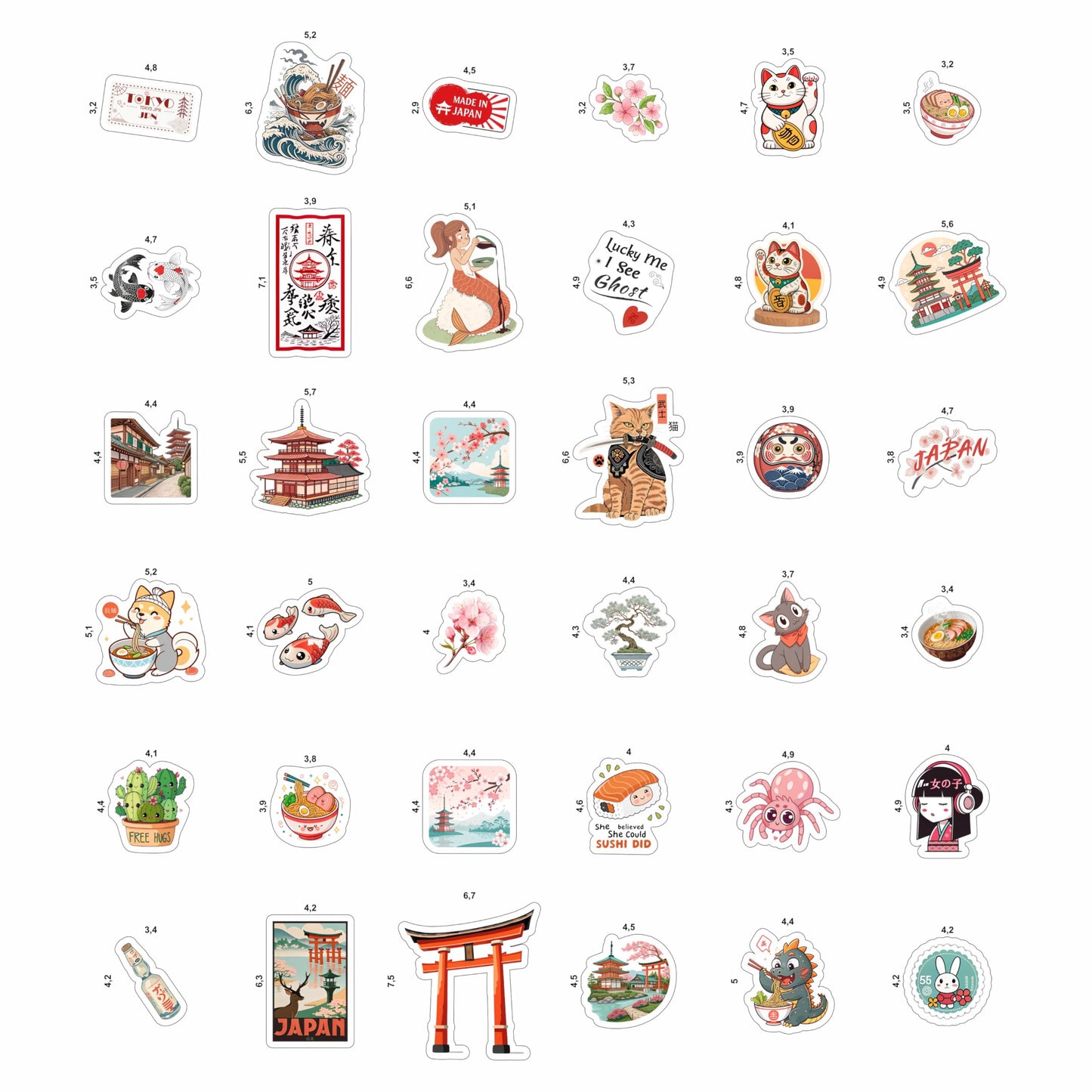 100Pcs Japanese Stickers, Japan Stickers for Scrapbooking - Japan Party Decorations - Japanese Gifts - Gift for Women & Men