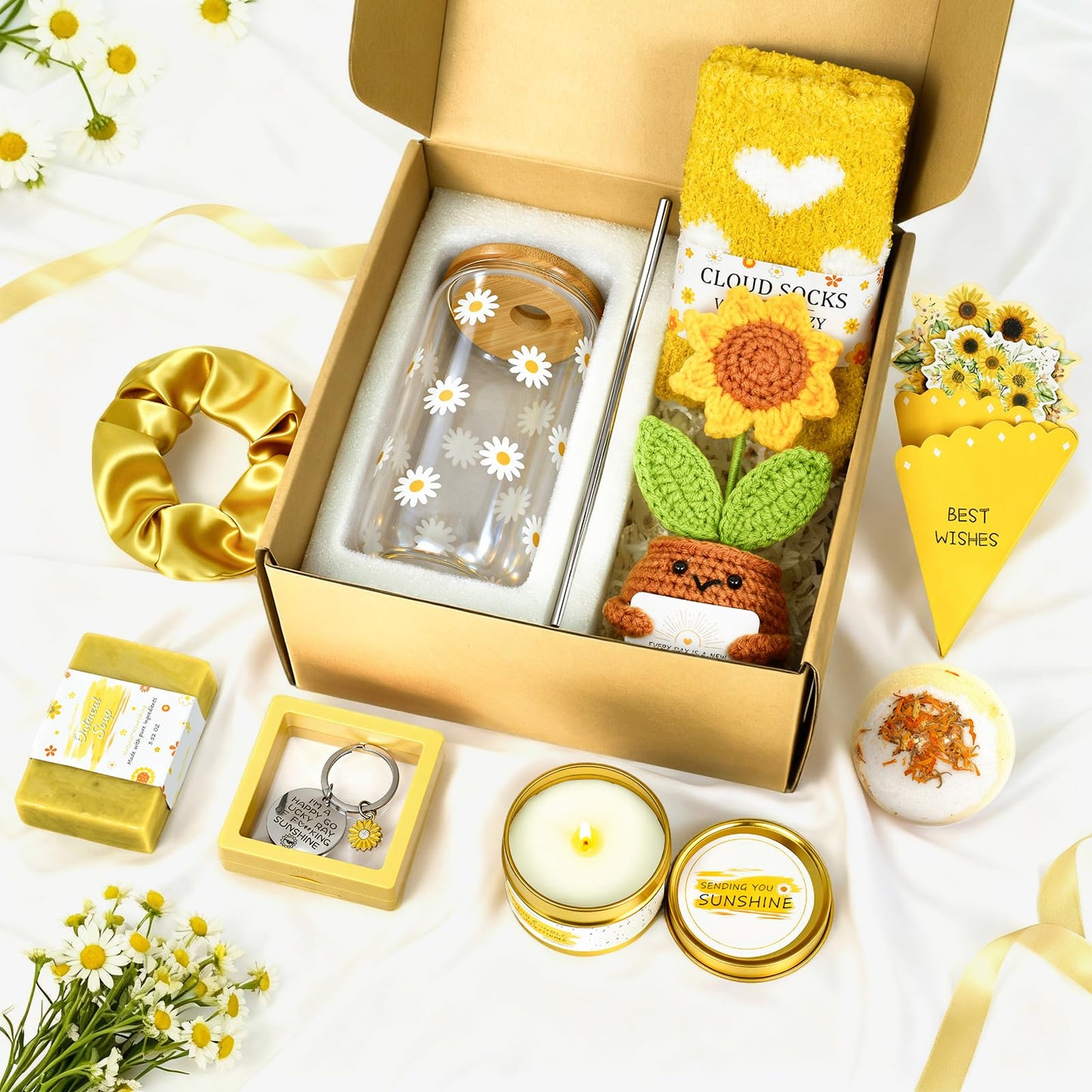 Get Well Soon Gifts Baskets for Women, Unique Birthday Gifts for Women Her Mom Friend Teacher, Sending Sunshine Gift Sunflower Gift, Thinking of You Care Package
