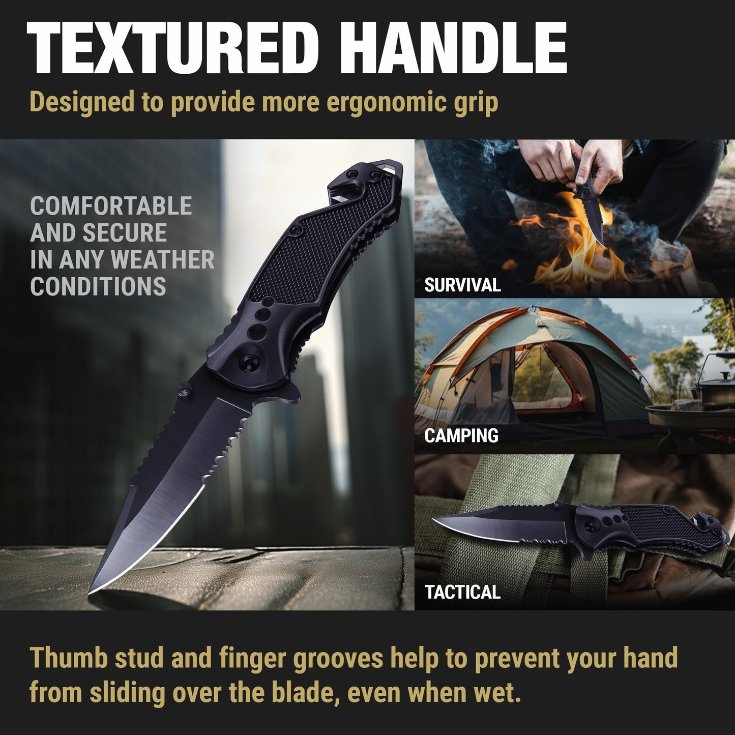GOOD WORKER Legal Pocket Knife with 2.95” Serrated Blade, Glass Breaker, Seat Belt Cutter - EDC Sharp Folding Knives with Portable Clip - Small Tool for Tactical Camping Survival Hiking - Gifts for Men, Women