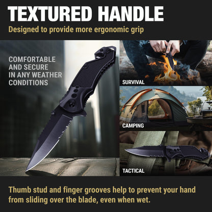 GOOD WORKER Legal Pocket Knife with 2.95” Serrated Blade, Glass Breaker, Seat Belt Cutter - EDC Sharp Folding Knives with Portable Clip - Small Tool for Tactical Camping Survival Hiking - Gifts for Men, Women