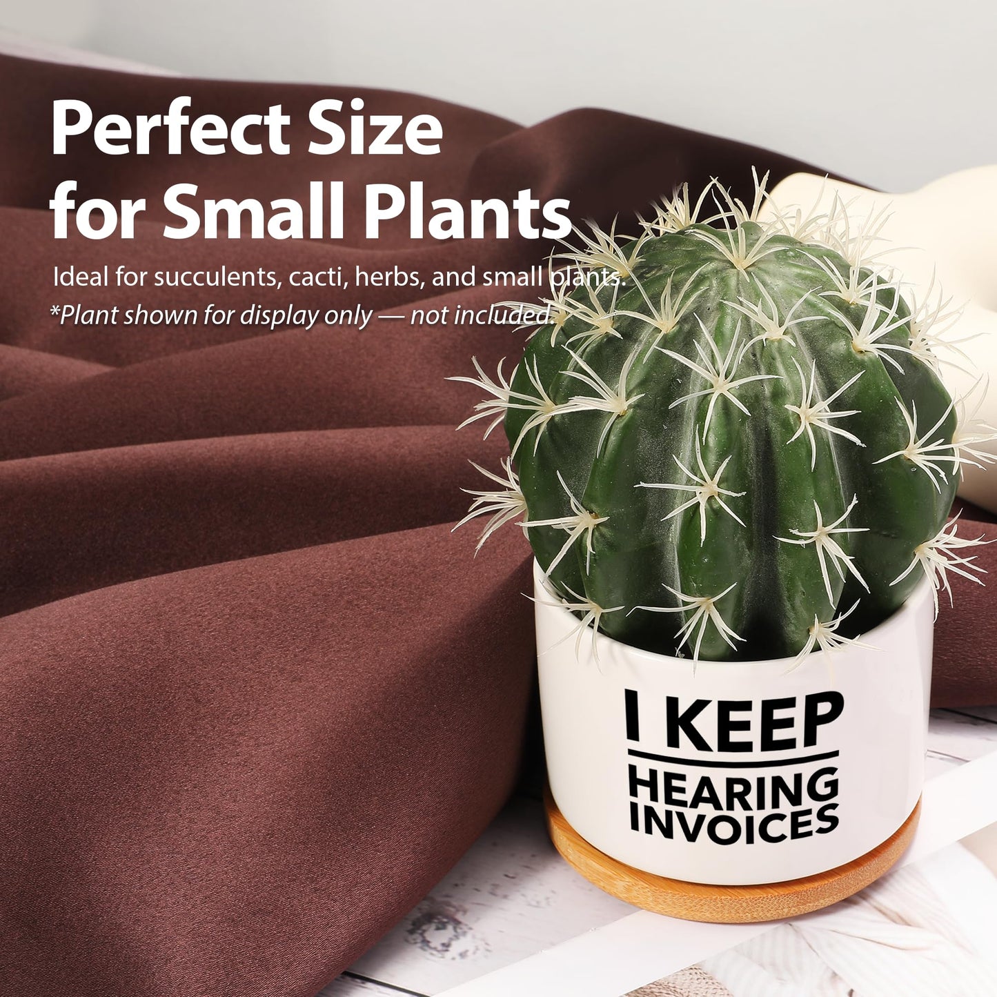 I Keep Hearing Invoices Accountant Gifts for Accounting Student Graduation Gifts CPA Bookkeeper Ceramic Succulent Plant Pot with Bamboo Tray Round Home Office Decor 3.5 Inch White (No Plants)