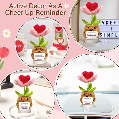 Gossby Handmade Positive Heart Flower Crochet with 'Sometimes You Forget You're Awesome Reminder' Card - Encouragement Gifts for Friend - Cute Inspirational Birthday Gift for BFF Sister Coworker Women