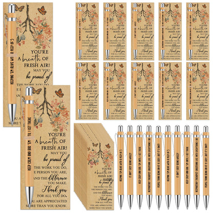 Gersoniel 20 Sets Respiratory Therapist Gifts Bulk Nurse Week Gifts Retractable Bamboo Ballpoints with Appreciation Bookmark Card Thank You Pen for Rt Nurse Nursing Doctor Graduation Staff Office
