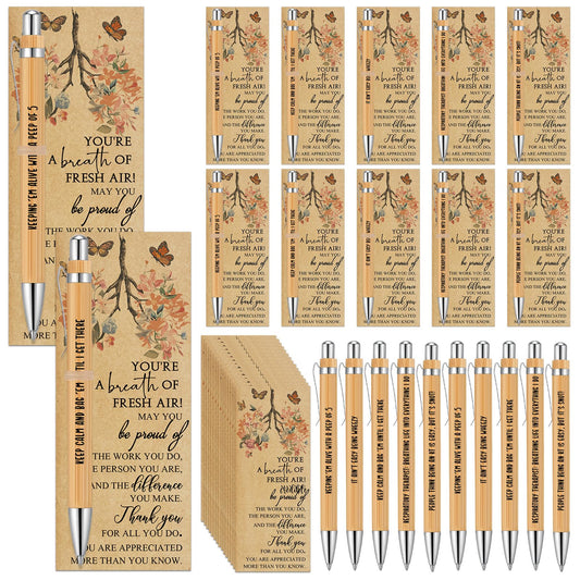 Gersoniel 20 Sets Respiratory Therapist Gifts Bulk Nurse Week Gifts Retractable Bamboo Ballpoints with Appreciation Bookmark Card Thank You Pen for Rt Nurse Nursing Doctor Graduation Staff Office