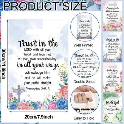 Yinder 60 Pcs Christian Gift Bags with Handles for Women Religious Plastic Bag with Bible Verse Bulk for Church Religious Christian Gifts Inspirational Flower Pouches for Women Party Favor Church