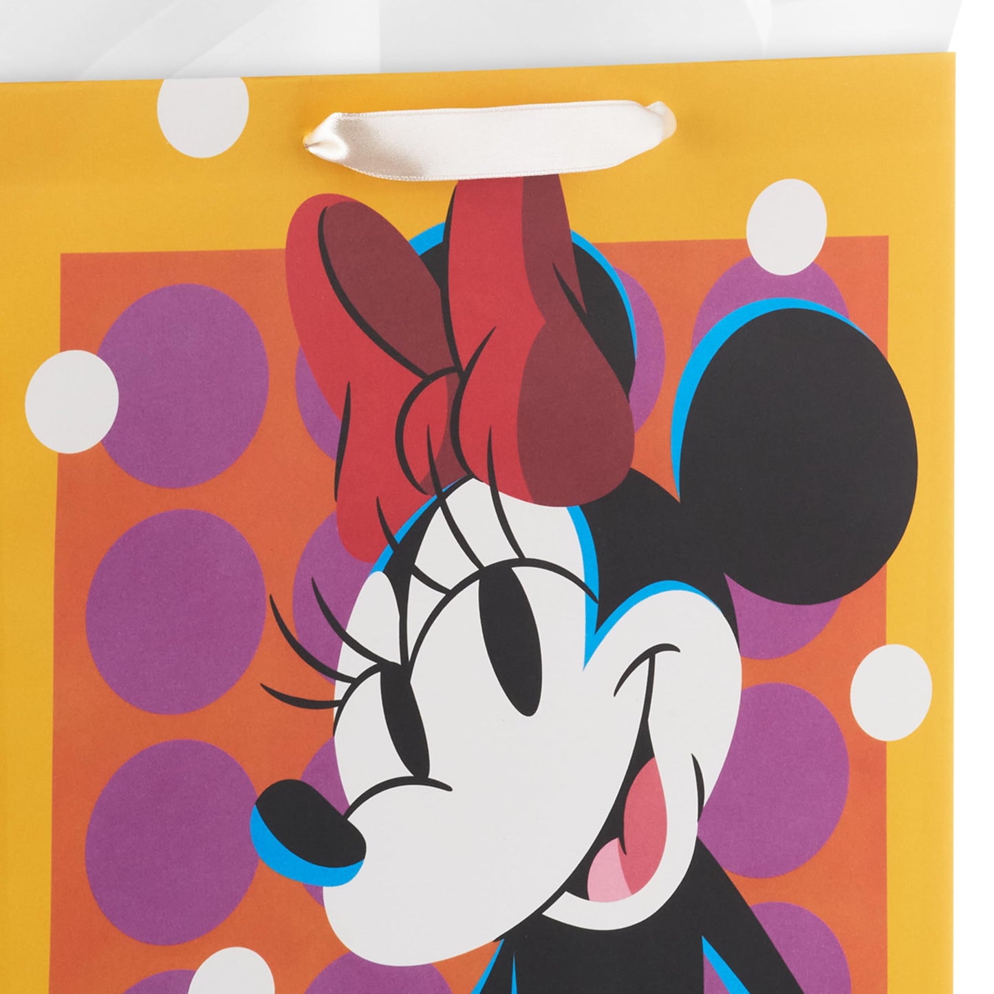 Birthday Hallmark Disney 13" Large Gift Bag with Tissue Paper (Minnie Mouse, Yellow and Orange with Pink Polka Dots), Kids, Adults, Fans