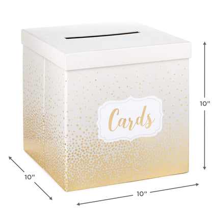 Hallmark 10" Elegant Card Receiving Box (Pearl and Gold Dots) for Weddings, Graduations, Retirements, Birthdays, Open Houses, Anniversaries