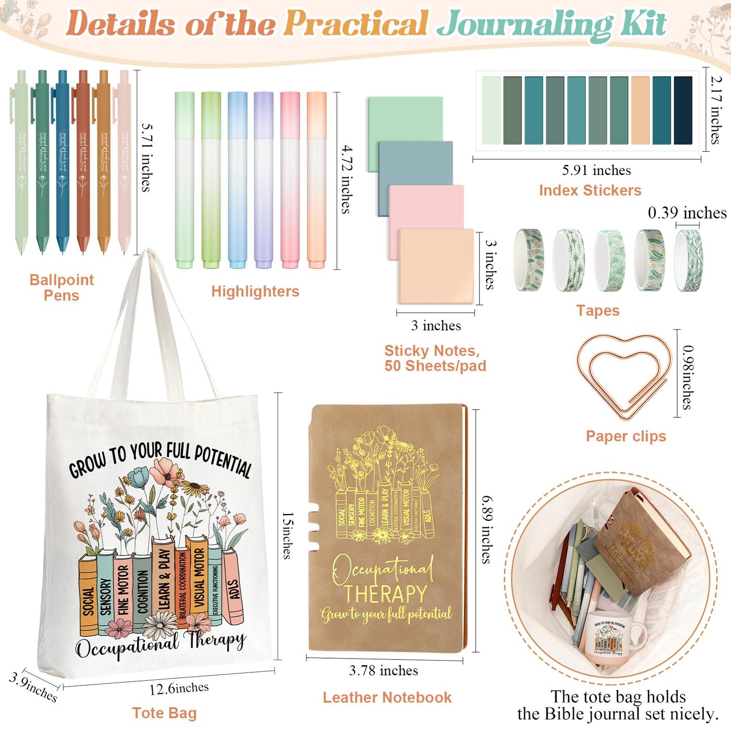 Yungyan 35 Pcs Occupational Therapy Appreciation Gifts Office Set Included 13 oz Ceramic Mug Tote Bag Leather Notebook Pen Sticky Note Highlighter Paper Clip Occupational Therapy Thank You Gift