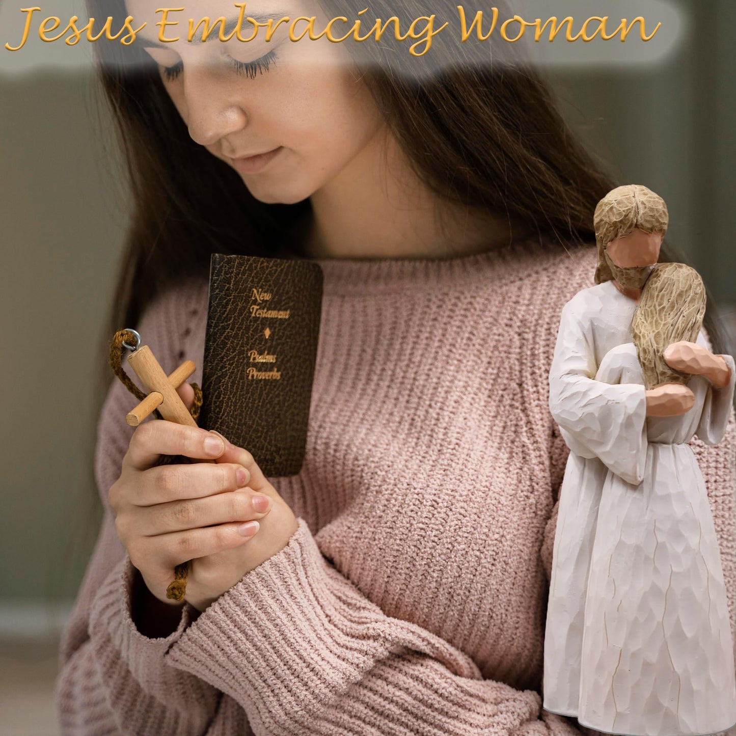 Jesus Embracing Woman-Christian Gifts for Women, Religious Gifts for Women, Baptism Gift for Girl, Sculpted Hand-Painted Figurine