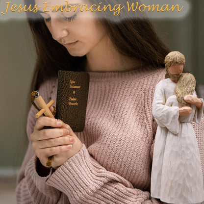 Jesus Embracing Woman-Christian Gifts for Women, Religious Gifts for Women, Baptism Gift for Girl, Sculpted Hand-Painted Figurine