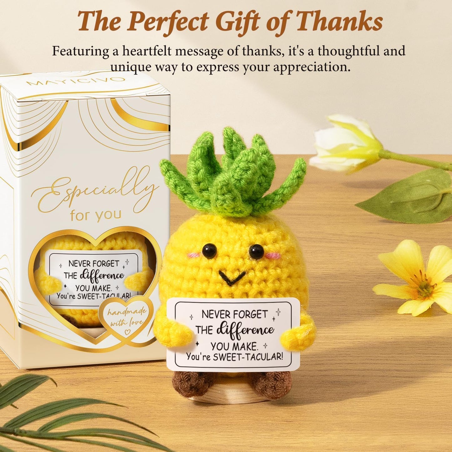 Thank You Gifts for Women Emotional Support Crochet Plush, Administrative Professional Day Gifts Easter Basket, Handmade Pineapple Crochet Employee Appreciation Gifts for Teacher Coworker Nurses Boss