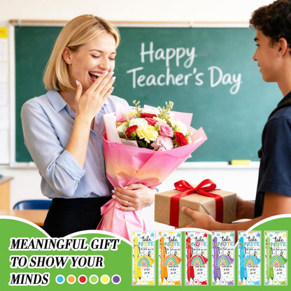 72 Pcs Teacher Appreciation Gifts Bulk End of the Year Teacher Gifts with Acrylic Rainbow Keychain Ballpoint Pen Thank You Cards for Teachers Office
