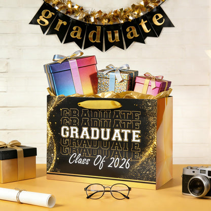 Nihuecne 13" Graduation Gift Bags with Tissue Paper, 4 Pack Paper Gift Bags with Handles for College & High School Graduates Grad Party, 4 Designs