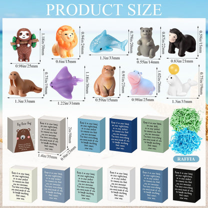Soulchen 20 Sets Mini Emotional Gifts Bulk for Teacher Nurse Employee Positive Mental Health Stress Relief Gifts Resin Animal Figurines with Pun Box for Graduation End of Years Party Favors (Cute)