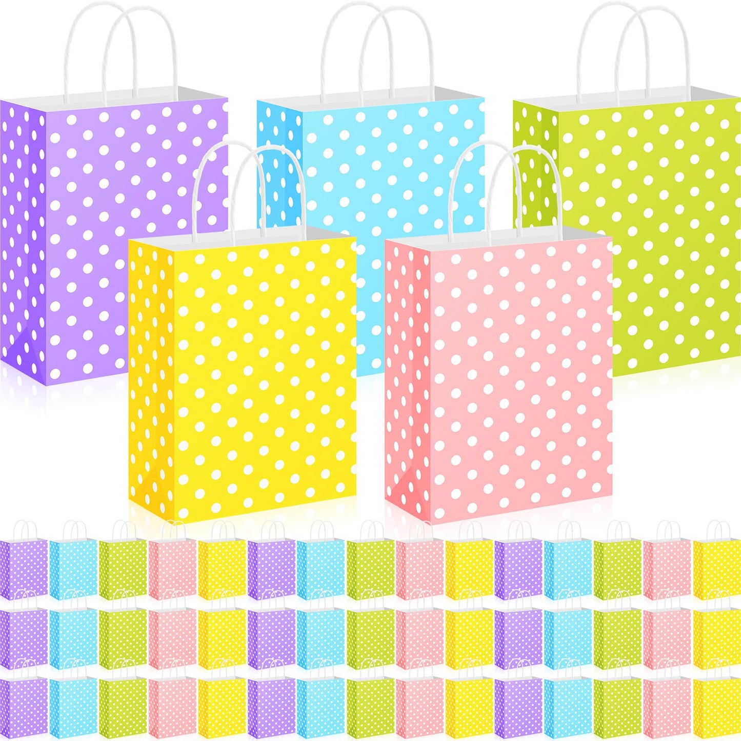 Yeaqee 50 Pieces Pastel Paper Bags with Handle Easter Gift Bags Bulk Polka Dot Candy Goodies for Easter Party Favor Supplies