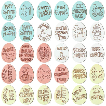 Menkxi 30 Pack Wooden Easter Egg Tokens Basket Stuffers Easter Reward Tokens with 30 Different Engraved Sayings Eggs Filled Activity for Teens Adults