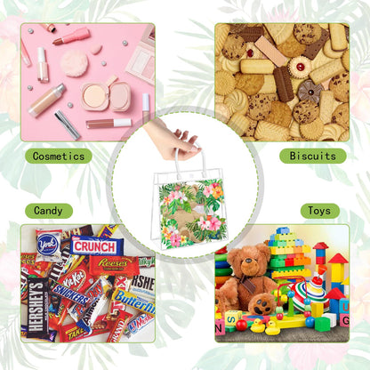 HYMENEX 24 Pcs Hawaiian Gift Bags, Aloha Clear PVC Gift Bag with Handles Luau Goodie Treat Candy Bags for Summer Tropical Aloha Festival Hawaiian Holiday Party Supplies Favor