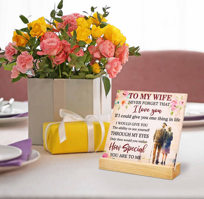 Romantic Gift for Wife Plaque with Wooden Stand, Love Quote Sign for Wife, Anniversary Birthday Valentine’s Day Christmas Gift for Her Decor