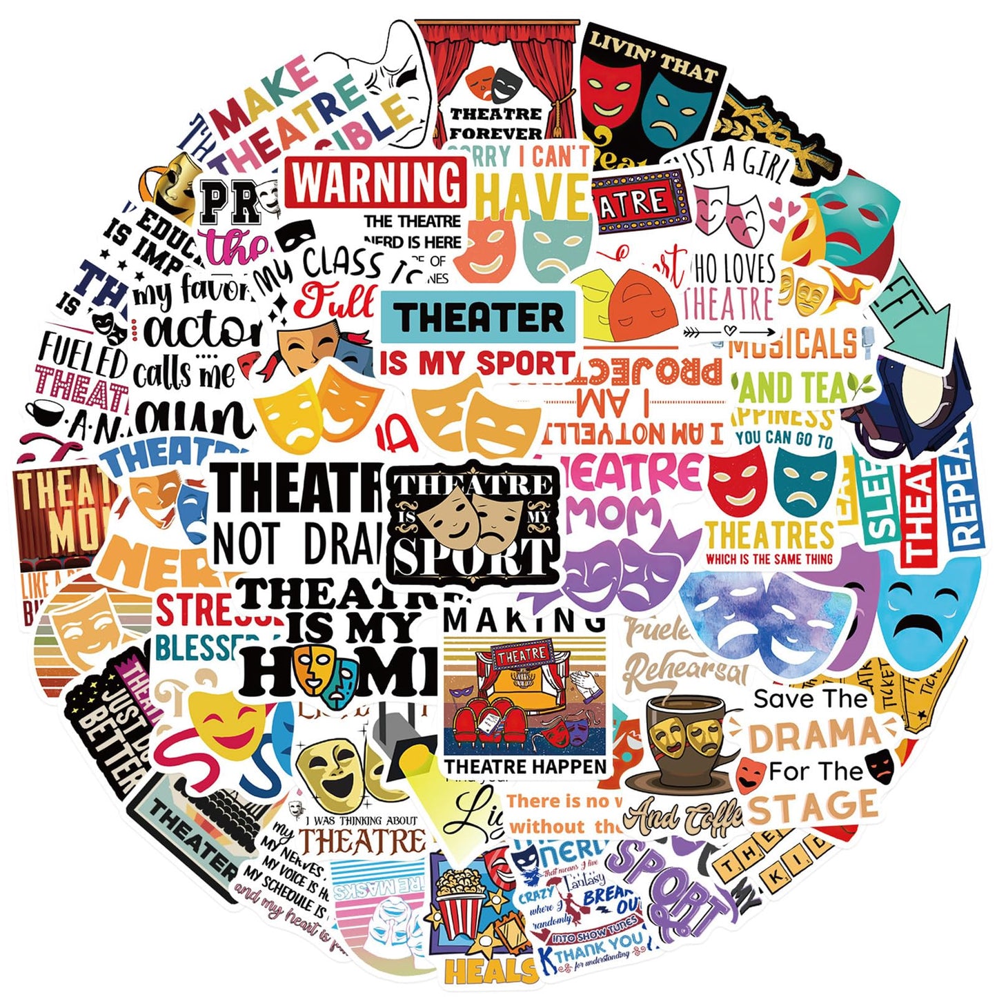 Theatre Stickers,50 PCS Aesthetic Waterproof Stickers,Vinyl Sticker for Water Bottle,Laptop,Phone,Skateboard Sticker (Theatre)