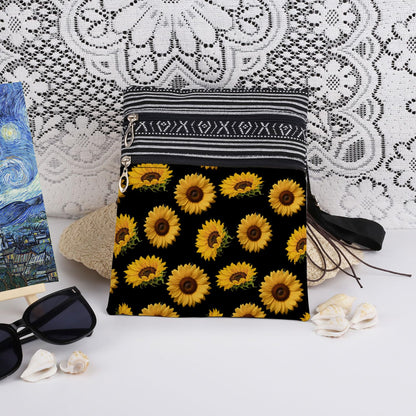 Sunflower Garden Crossbody Bag with Adjustable Strap Yellow Blooms Print Messenger Bag Sunflower Lover Zipper Wallet Christmas Gift for Friend Birthday or Mother's Day Gift for Women's