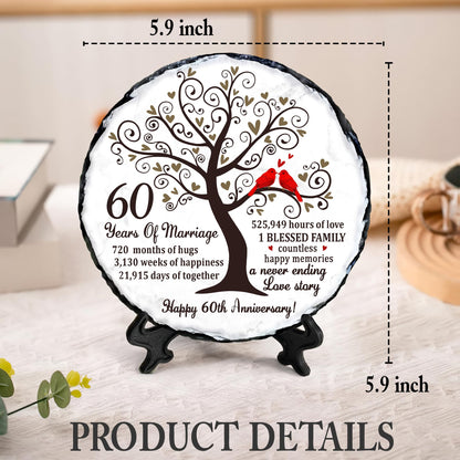 60th Diamond Wedding Anniversary Slate - 60th Wedding Gifts for Parents Grandparents - 60th Anniversary Decorations Gift Ideas - 60 Years of Marriage Plaque, 5.9 inches Plate Keepsake
