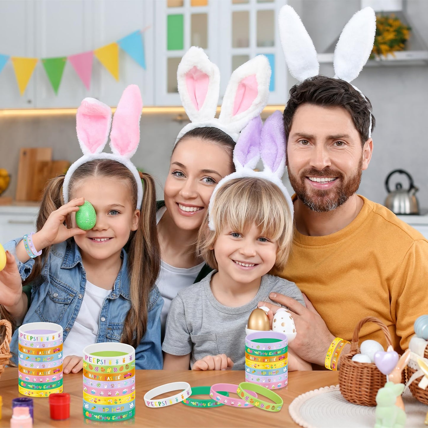 120PCS Easter Silicone Bracelets Bulk Bunny Egg Flower Colorful Wristbands for Adults Accessories– Easter Party Favors Rubber Bracelet Basket Stuffers Fillers Gifts (8 Designs)