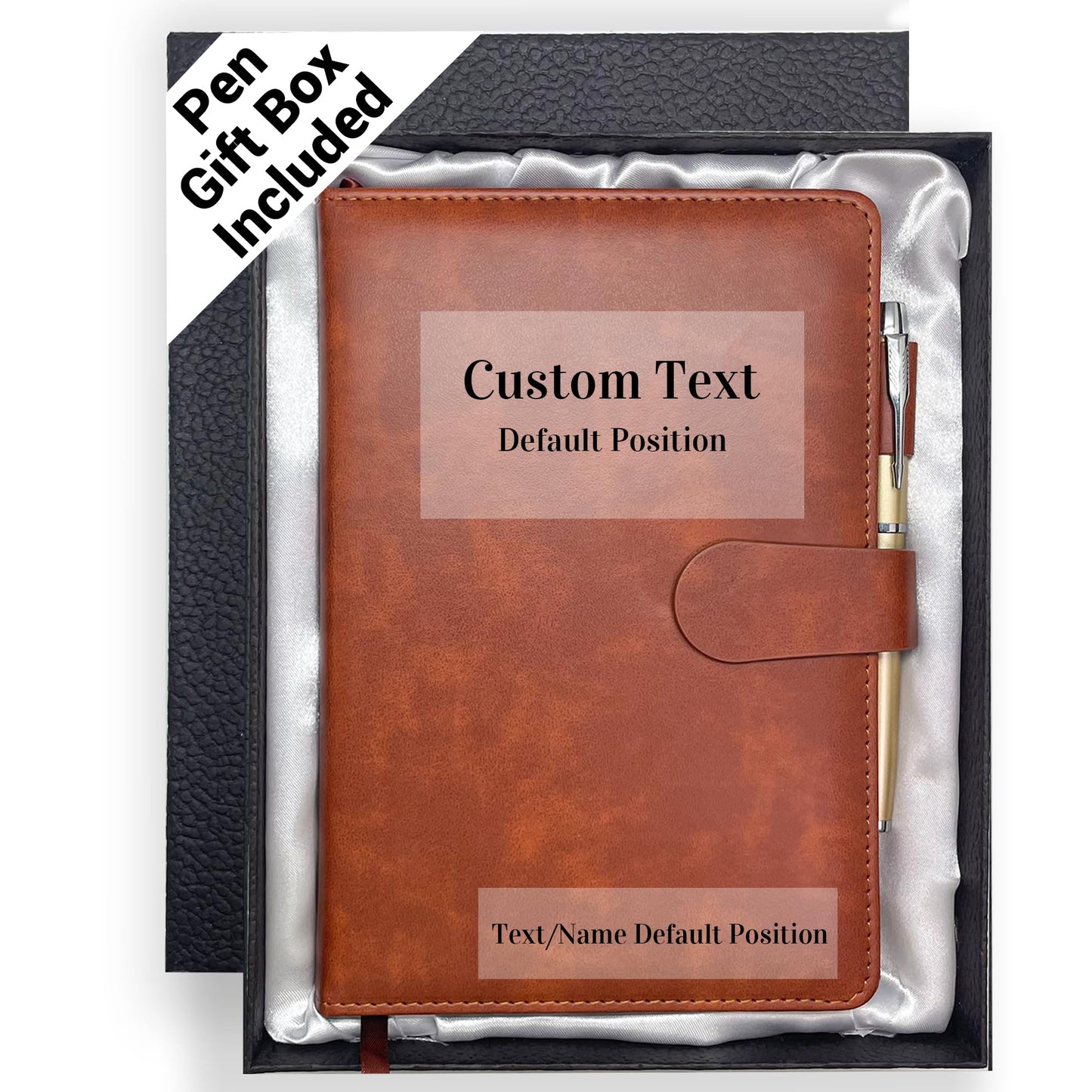 Personalized Notebook with Pen and Gift Box, Custom Text Leather Journal, Gifts for Women Men, Engraved Journals To Write In, Birthday, Best Friend, Mom, Sister, Corporate, Business Gift (Text-Brown)