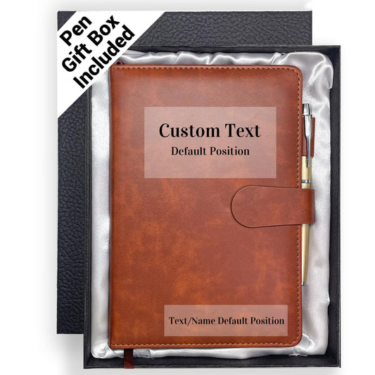 Personalized Notebook with Pen and Gift Box, Custom Text Leather Journal, Gifts for Women Men, Engraved Journals To Write In, Birthday, Best Friend, Mom, Sister, Corporate, Business Gift (Text-Brown)