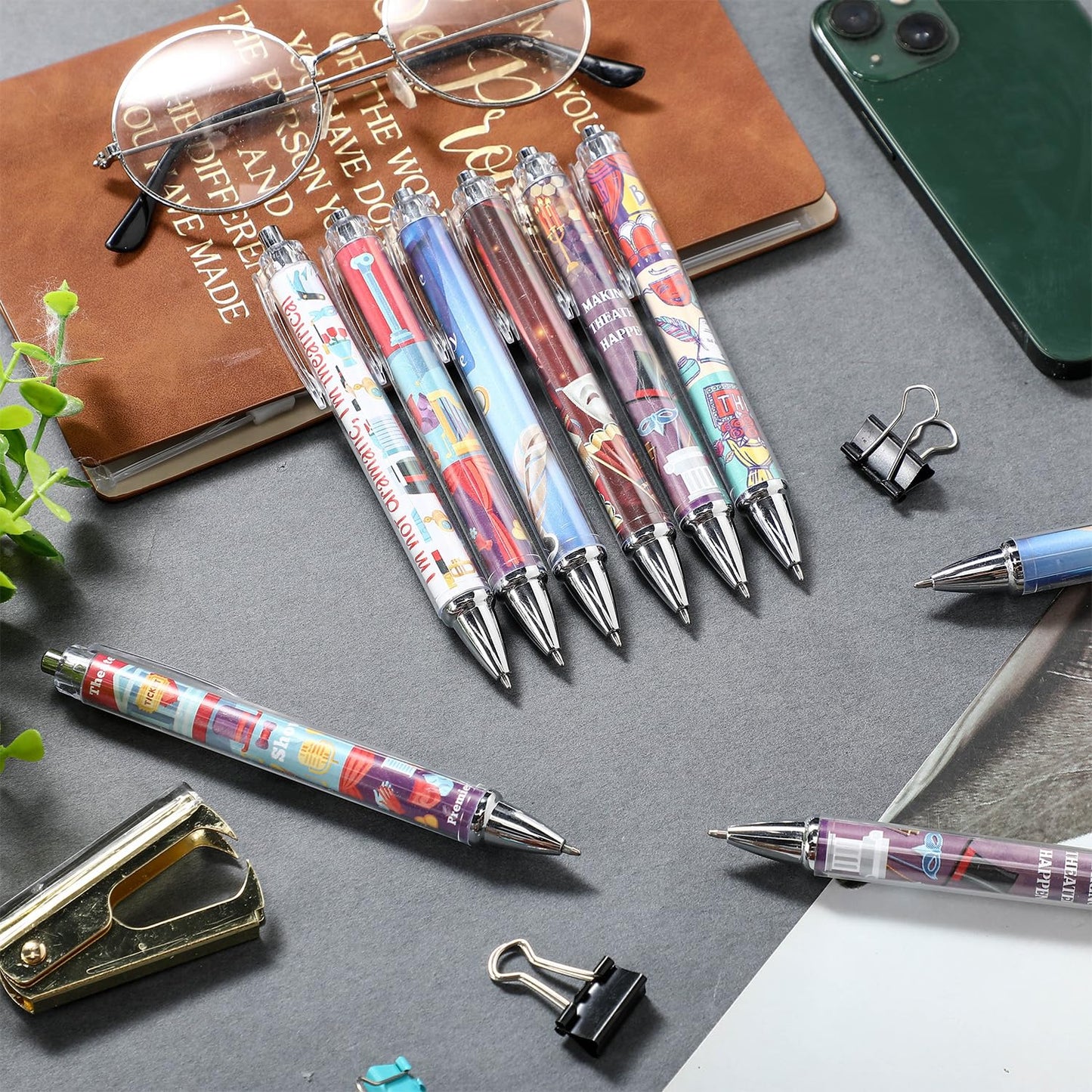 Feifeiya 24 Pack Musical Theater Gifts for Women Men, Ballpoint Pen Set with Quotes, Funny Theater Actor Gifts for Musical Broadway Theatre Lovers Friends, Actors