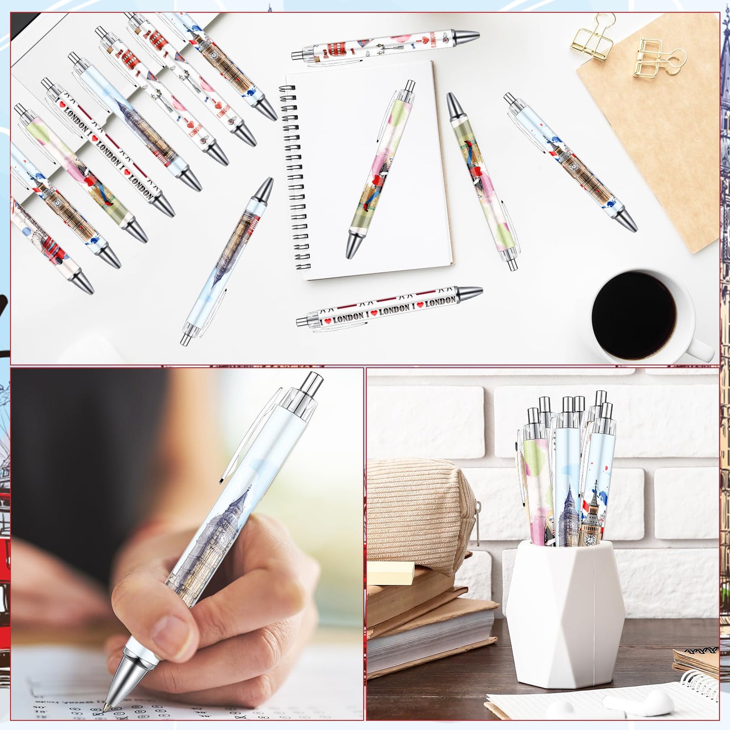 Wxiben London Ballpoint Pens Bulk - 36 Pcs London Souvenirs Gifts from UK City Travel Ballpoint Pens Retractable Smooth Ball Point Pen British Gifts for Office School Stationery Traveler Supplies